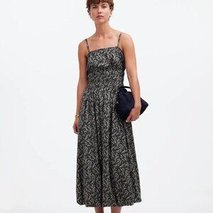 New w/ Tags Madewell Sleeveless Bubble-Hem Midi Black Dress in Floral